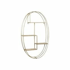 Benzara 4-Tier Wood/Metal Hanging Shelf, 23.75", Gold/Brown (BM227368)