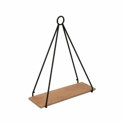Benzara Metal/Wood Hanging Shelf, 19.1", Brown/Black (BM227315)