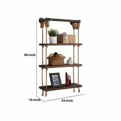 Benzara 3-Tier Wood/Metal Hanging Shelf, 24", Walnut Brown/Gray (BM155700) -Outlet Shelving for Your Workspace Store unnamed file 122