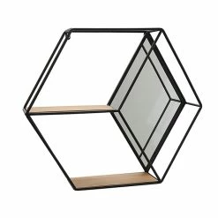 Benzara 2-Tier Wood/Metal Hanging Shelf, 22", Brown/Black (BM221172)