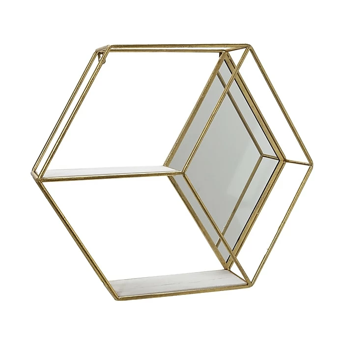 Benzara 2-Tier Metal/Wood Hanging Shelf, 22", Gold/White (BM221173) 3 Benzara 2-Tier Metal/Wood Hanging Shelf, 22", Gold/White (BM221173)