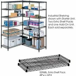 Safco Industrial 2-Shelf Metal Extra Shelf, 48.03", Black (5296BL)