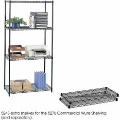 Safco Commercial Extra 2-Shelf Metal Shelf, 36", Black (5243BL)