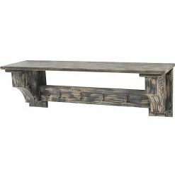 Benzara Wood Mounted Shelf With 4 Hooks, 30", Distressed Black (BM218360)
