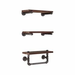 Benzara Wood/Metal Mounted Shelves, 20", Brown, 3/Set (BM238326)