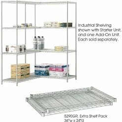 Safco Industrial Extra 2-Shelf Metal Shelf, 36", Metallic Gray (5290GR)