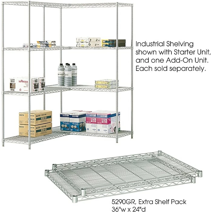 Safco Industrial Extra 2-Shelf Metal Shelf, 36", Metallic Gray (5290GR) 2 Safco Industrial Extra 2-Shelf Metal Shelf, 36", Metallic Gray (5290GR)