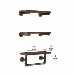 Benzara Wood/Metal Mounted Shelves, 20", Brown, 3/Set (BM238326) -Outlet Shelving for Your Workspace Store unnamed file 292