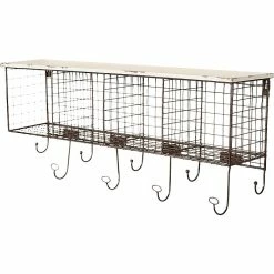 Benzara Metal Mounted Shelf With 9 Hooks, 30", White/Black (BM144190)