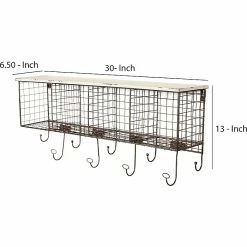 Benzara Metal Mounted Shelf With 9 Hooks, 30", White/Black (BM144190) -Outlet Shelving for Your Workspace Store unnamed file 297