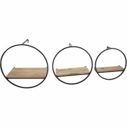 Benzara Wood/Metal Mounted Shelf, 15.75", Brown/Black, 3/Set (BM161344)