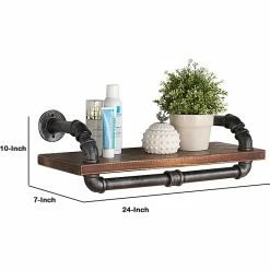 Benzara Wood/Metal Mounted Shelf, 24", Walnut Brown/Gray (BM155702) -Outlet Shelving for Your Workspace Store unnamed file 317
