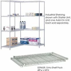 Safco Industrial Extra 2-Shelf Wire Mounted, 48.03", Metallic Gray (5296GR)
