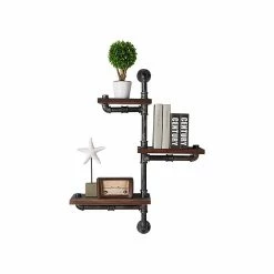 Benzara 3-Tier Wood/Metal Mounted Shelf, 30", Walnut Brown/Gray (BM155699)