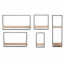 Benzara Metal/Wood Wall Shelves, Brown/Black, 5/Set (BM161343)