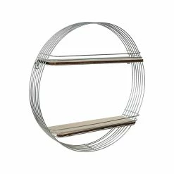 Benzara 2-Tier Wood/Metal Mounted Shelf, 21.5", Silver/Brown (BM209447)