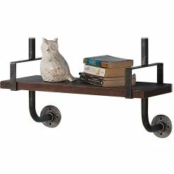 Benzara 3-Tier Wood/Metal Mounted Shelf, 24", Walnut Brown/Gray (BM155703) -Outlet Shelving for Your Workspace Store unnamed file 434