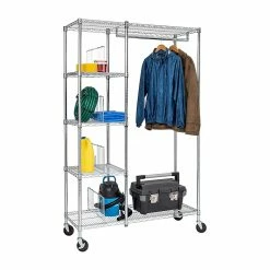 Honey-Can-Do Rolling Closet With Garment Bar And Shelves, 18"W, Chrome (SHF-01567)