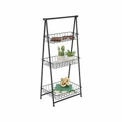 Honey-Can-Do 3-Tier Metal Stand Alone Folding A-Frame Entryway Shelf, 17", Black (SHF-08580)