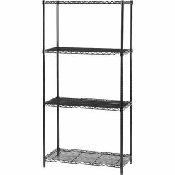 Safco 4-Shelves Metal Industrial Wire Shelving, 36"W, Black (5285BL)