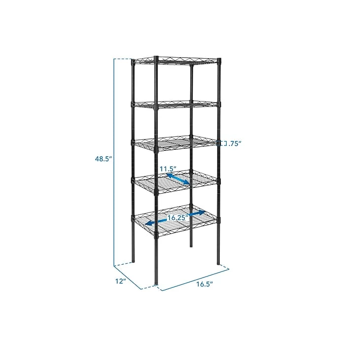 Mount-It! 5-Tier Metal Shelving Unit, 17", Black (MI-7861) 4 Mount-It! 5-Tier Metal Shelving Unit, 17", Black (MI-7861) - Image 2