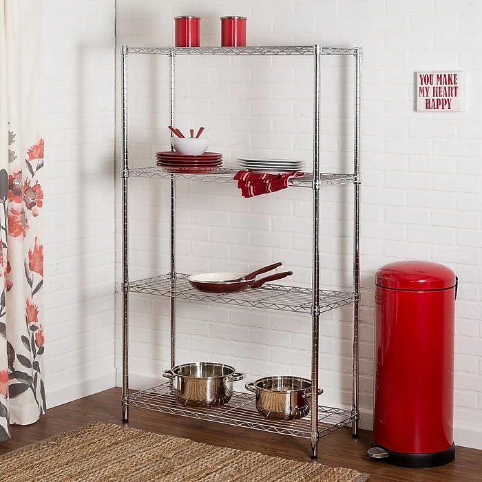 Honey-Can-Do Honey Can Do 4-Tier Commercial Grade Adjustable Storage Shelves, Steel, 36" W, Chrome (SHF-01456) 6 Honey-Can-Do Honey Can Do 4-Tier Commercial Grade Adjustable Storage Shelves, Steel, 36" W, Chrome (SHF-01456) - Image 4