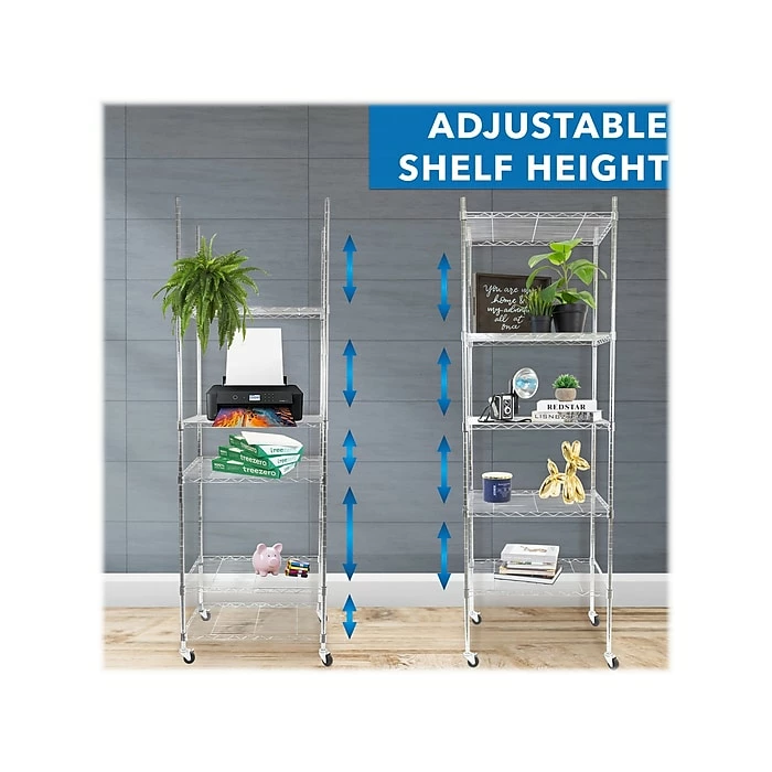 Mount-It! 5-Tier Metal Shelving Unit With Wheels, 24", Silver (MI-7862) 8 Mount-It! 5-Tier Metal Shelving Unit With Wheels, 24", Silver (MI-7862) - Image 6